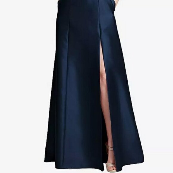 Alfred Sung Midnight Blue Strapless Satin A-Line Gown D842 - Picture 4 of 4